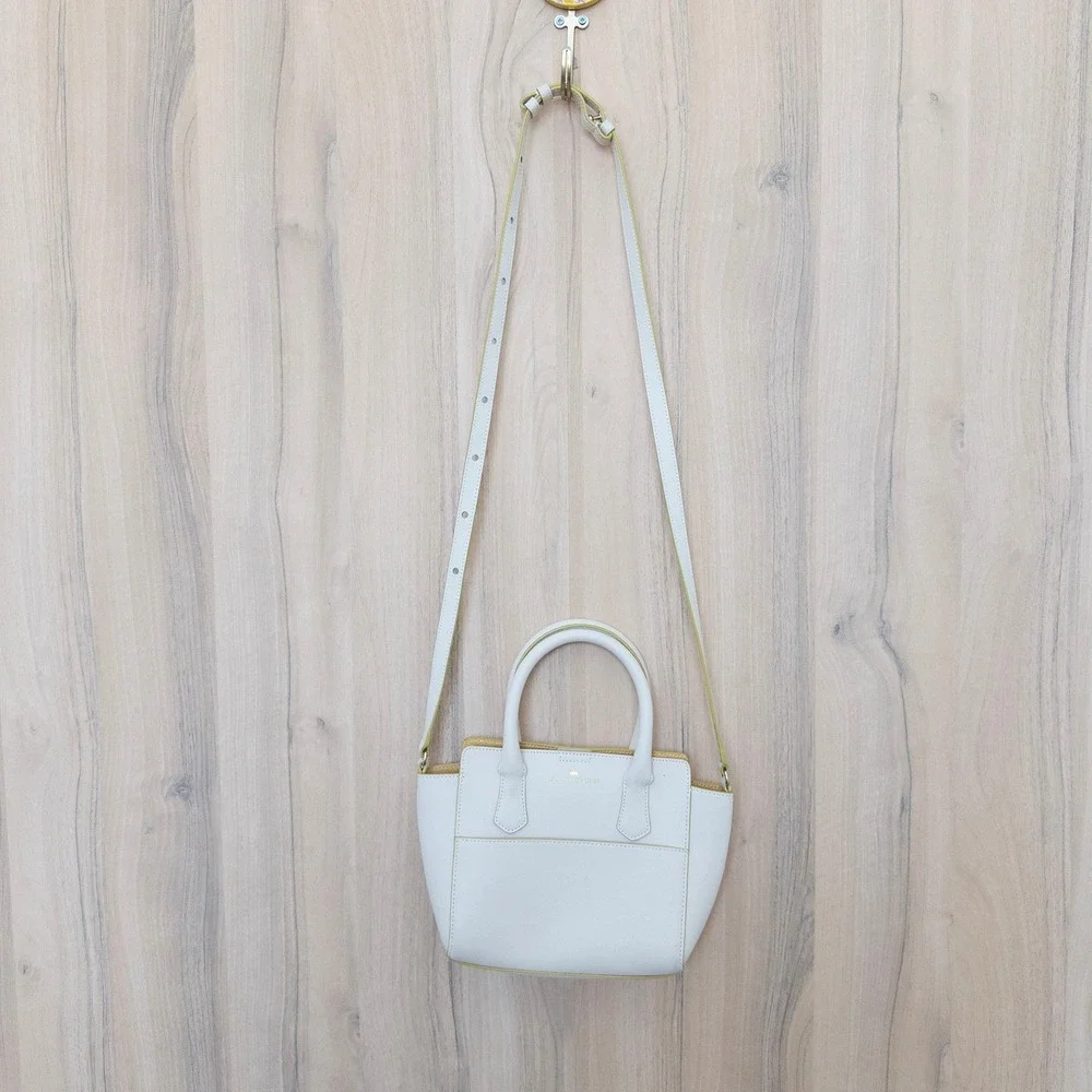 Elaine Turner Womens Handbag Small White Saffiano Leather Crossbody‎ Tote Preppy